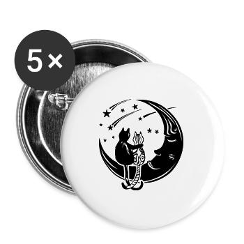 Deux chats sur la lune - Lot de 5 grands badges (56 mm) - blanc - Devant