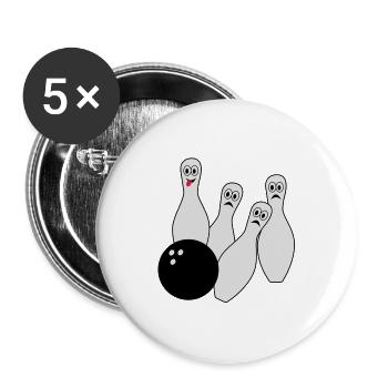 Bowling, Kegeln - Buttons groß 56 mm (5er Pack) - Weiß - Vorne