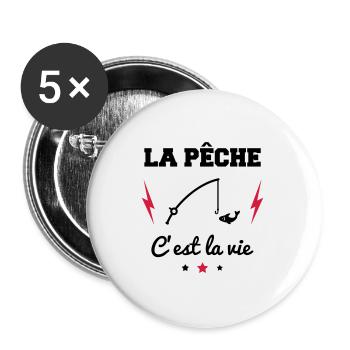 Fishing is life, fishing gift, fishing - Buttons large 2.2''/56 mm (5-pack) - white - Front
