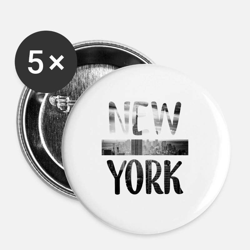 New York - Buttons large 2.2''/56 mm (5-pack) - white