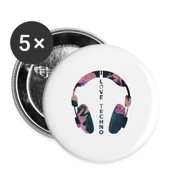 I love Techno - Ich liebe Techno - Buttons groß 56 mm (5er Pack) - Weiß - Vorne