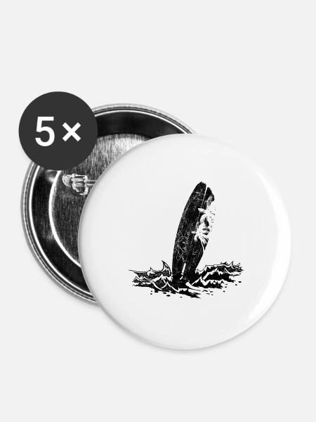 Surfbrett am Strand - Buttons groß 56 mm (5er Pack) - Weiß