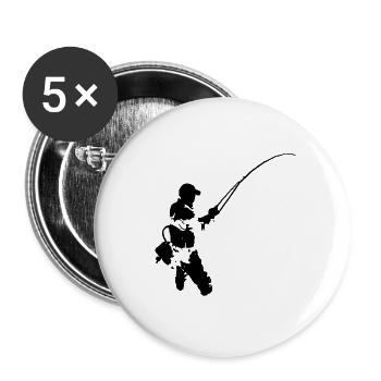 Fliegenfischer - schwarzer Aufdruck - Buttons groß 56 mm (5er Pack) - Weiß - Vorne