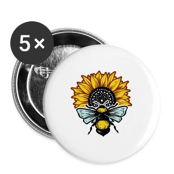 Sunflower and bee - Buttons large 2.2''/56 mm (5-pack) - white - Front