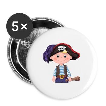 Schulkind 2021 Jungen Pirat Ahoi Bye Einschulung - Buttons groß 56 mm (5er Pack) - Weiß - Vorne
