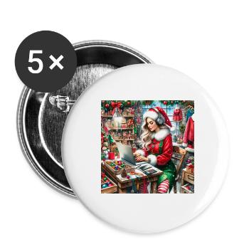 Beautiful Elf with Santa Claus in his Workshop - Buttons large 2.2''/56 mm (5-pack) - white - Front