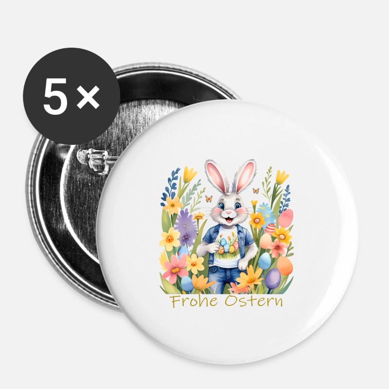 Frohe Ostern - Buttons groß 56 mm (5er Pack) - Weiß