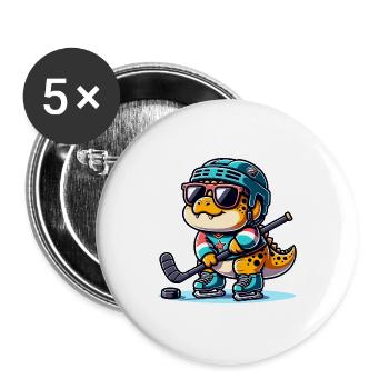 Cooler Dino Spielt Eishockey Mit Style - Buttons groß 56 mm (5er Pack) - Weiß - Vorne