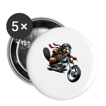 Biker Beaver on Adventure Ride - Buttons large 2.2''/56 mm (5-pack) - white - Front
