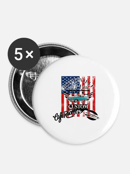 Muscle Car Auto Amerika - Buttons groß 56 mm (5er Pack) - Weiß