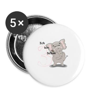 Großer Elefant - 3. Geburtstag - Buttons groß 56 mm (5er Pack) - Weiß - Vorne