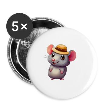 Cute mouse with hat - Buttons large 2.2''/56 mm (5-pack) - white - Front