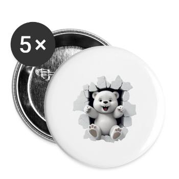 Niedlicher Bär für Kinder für Kinder - Buttons groß 56 mm (5er Pack) - Weiß - Vorne