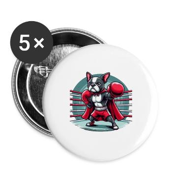 Boxe canine - Lot de 5 grands badges (56 mm) - blanc - Devant