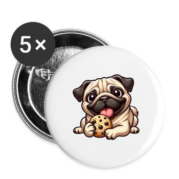 Süßer Mops Keks Cartoon Dessert Nachtisch - Buttons groß 56 mm (5er Pack) - Weiß - Vorne