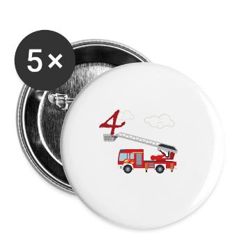 Camion de pompiers - 4e anniversaire - Lot de 5 grands badges (56 mm) - blanc - Devant