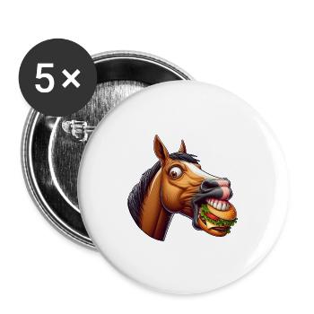 Pferd Cheeseburger Fast Food Stute Hengst - Buttons groß 56 mm (5er Pack) - Weiß - Vorne
