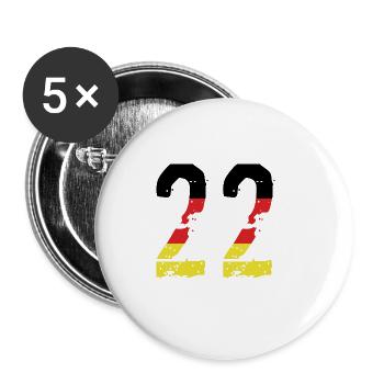 22 Zahl Deutschland Trikot - Buttons groß 56 mm (5er Pack) - Weiß - Vorne