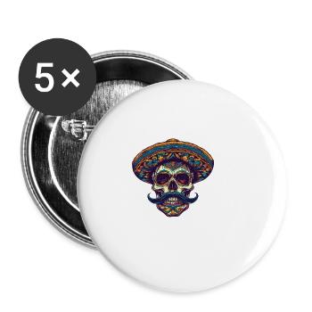 Crâne mexicain - Lot de 5 grands badges (56 mm) - blanc - Devant
