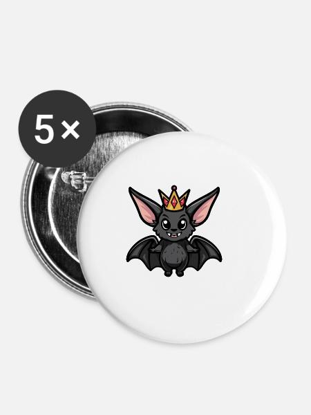 Fledermaus Comic Krone - Buttons groß 56 mm (5er Pack) - Weiß