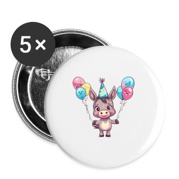 Esel Geburtstag Baby - Buttons groß 56 mm (5er Pack) - Weiß - Vorne