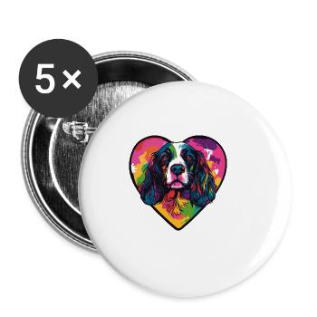 Cocker Spaniel Chien Coeur Amour - Lot de 5 grands badges (56 mm) - blanc - Devant