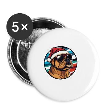 Mastiff Chien Noël Cool - Lot de 5 grands badges (56 mm) - blanc - Devant