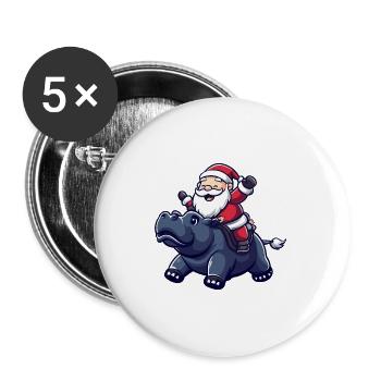 Hippopotamus Santa Claus - Buttons large 2.2''/56 mm (5-pack) - white - Front