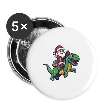 Dinosaurier T-Rex Weihnachtsmann - Buttons groß 56 mm (5er Pack) - Weiß - Vorne