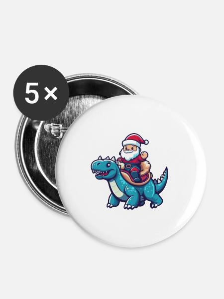 Dinosaurier stegosaurus Weihnachtsmann - Buttons groß 56 mm (5er Pack) - Weiß
