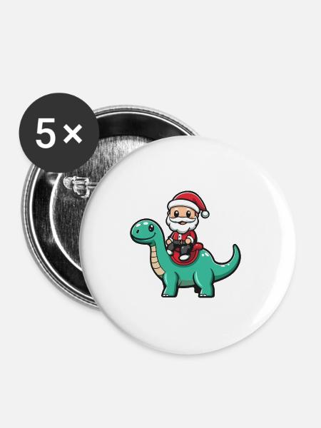 Dinosaurier brontosaurus Weihnachtsmann - Buttons groß 56 mm (5er Pack) - Weiß