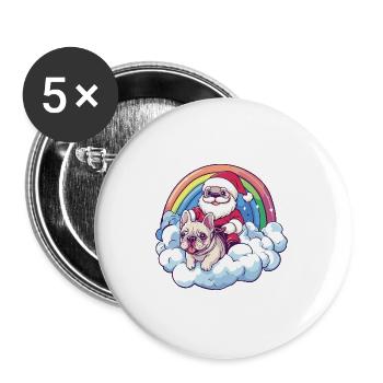 French Buldog Dog Santa Claus Rainbowbow - Buttons large 2.2''/56 mm (5-pack) - white - Front