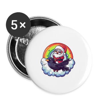 Corbeau Corbeau Père Noël Arc-en-ciel - Lot de 5 grands badges (56 mm) - blanc - Devant