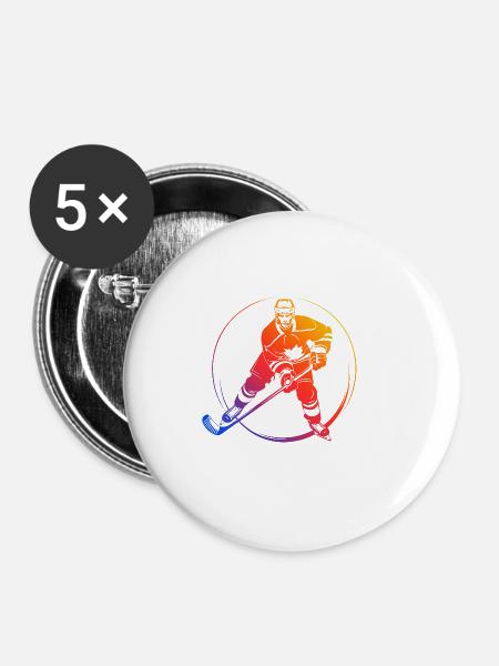 Hockey Spieler Bunt - Buttons groß 56 mm (5er Pack) - Weiß