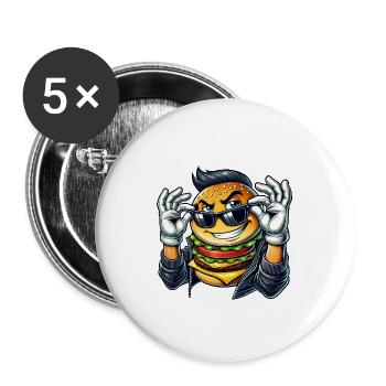 Cool Burger avec lunettes de soleil Rock des années 50 des années 60 - Lot de 5 grands badges (56 mm) - blanc - Devant