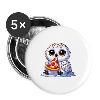 Süße Schneeeule Pizza Cartoon Fast Food - Buttons groß 56 mm (5er Pack) - Weiß - Vorne