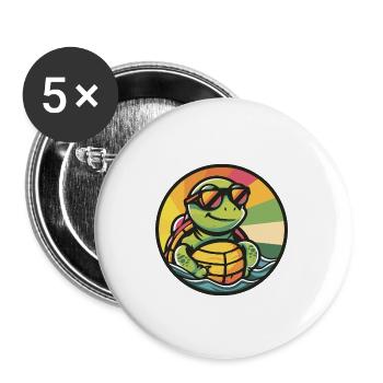 Tortue Bande Dessinée Cool Été - Lot de 5 grands badges (56 mm) - blanc - Devant