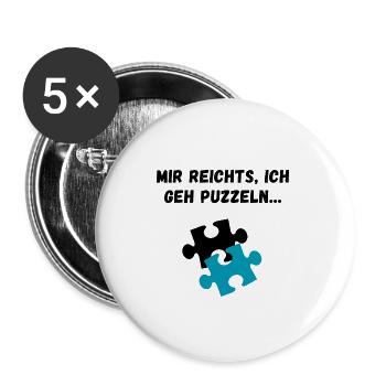 Mir reichts - ich geh puzzeln - Buttons groß 56 mm (5er Pack) - Weiß - Vorne
