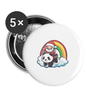 Panda Weihnachtsmann Regenbogen - Buttons groß 56 mm (5er Pack) - Weiß - Vorne