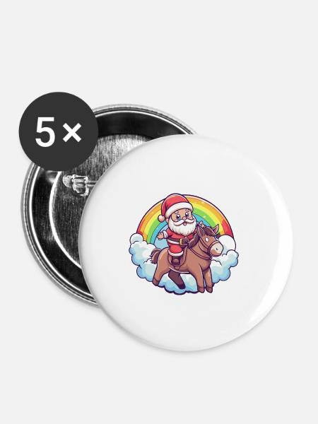 Esel Weihnachtsmann Regenbogen - Buttons groß 56 mm (5er Pack) - Weiß