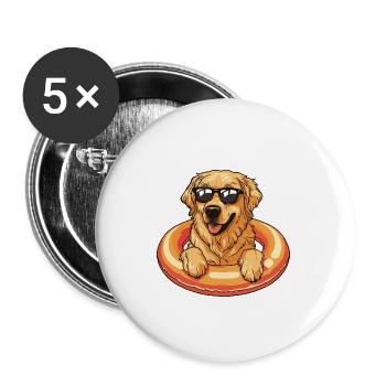 Golden Retriever Hund Comic Cool - Buttons groß 56 mm (5er Pack) - Weiß - Vorne