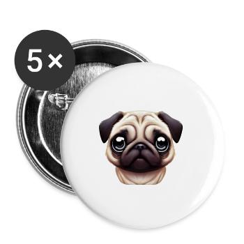 Einzigartiges Mopsporträt - Buttons groß 56 mm (5er Pack) - Weiß - Vorne
