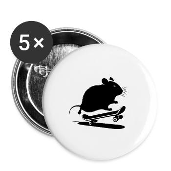 Minimalistischer Hamster Skateboard Skater - Buttons groß 56 mm (5er Pack) - Weiß - Vorne