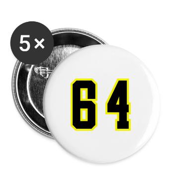 64 Zahl Trikot - Buttons groß 56 mm (5er Pack) - Weiß - Vorne