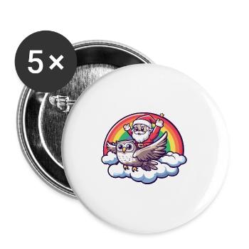 Eule Weihnachtsmann Regenbogen - Buttons groß 56 mm (5er Pack) - Weiß - Vorne
