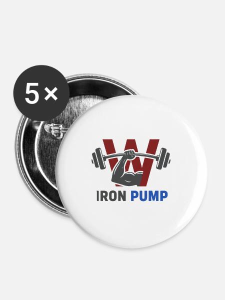 Iron Pump Krafttraining Emblem - Buttons groß 56 mm (5er Pack) - Weiß