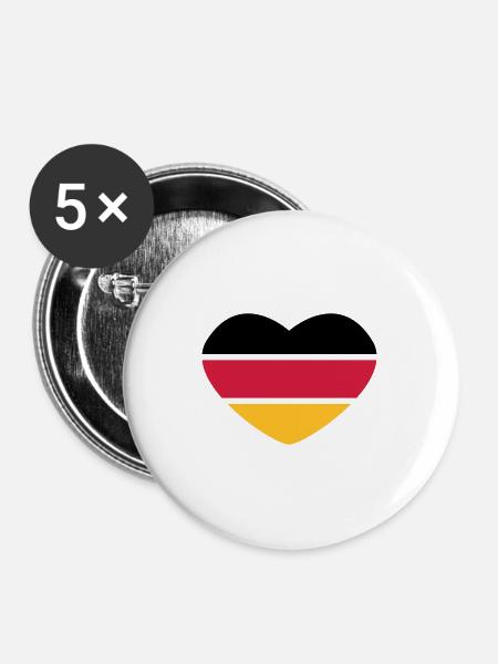 Heart 3colored - Black Red Gold - Germany - Buttons large 2.2''/56 mm (5-pack) - white