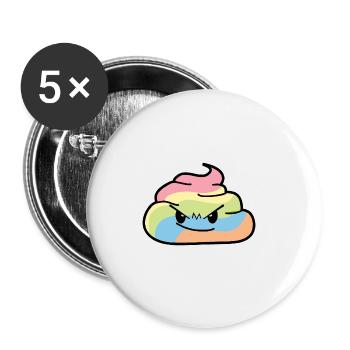 Regenbogen Haufen - Poo grummelige Kacke - Buttons groß 56 mm (5er Pack) - Weiß - Vorne