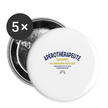 APEROTHERAPEUTE HUMOUR APÉRO - Lot de 5 grands badges (56 mm) - blanc - Devant