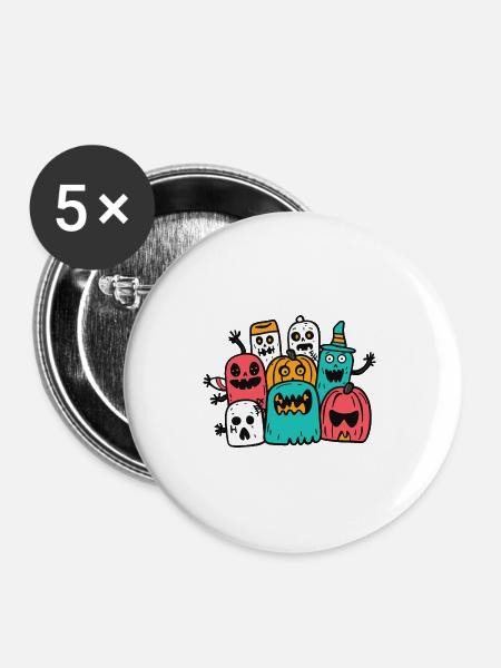 Halloween Party Figuren - Buttons groß 56 mm (5er Pack) - Weiß